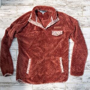 Simply Southern Pullover in Rust color with Leopard Trim size S